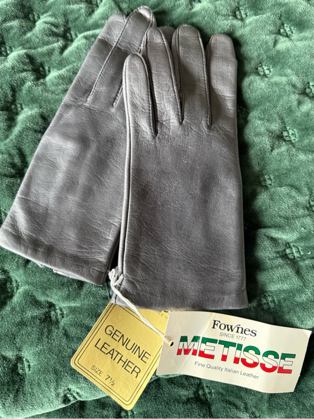 Fownes Slate Gray Classic Matisse Leather Gloves Size 7.5 NWT